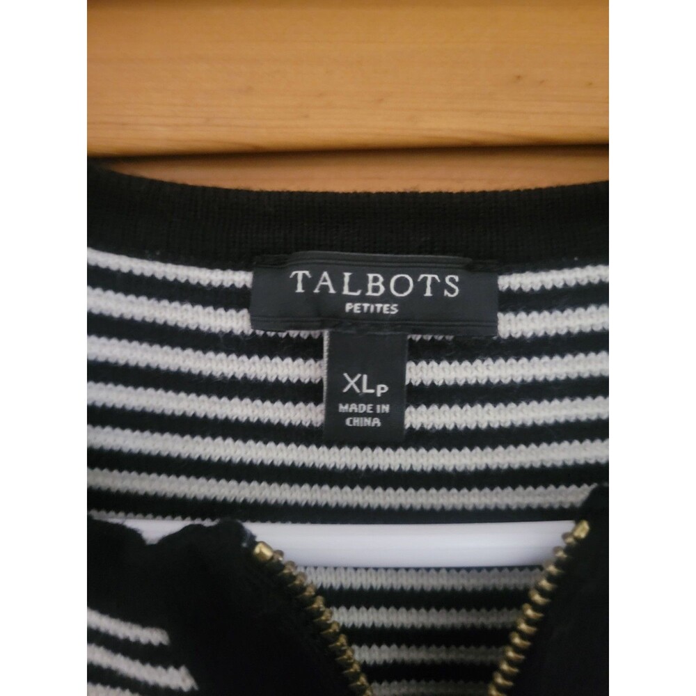 Talbots Black & White Zip Up Striped Sweater XL Petite Preppy Classic Mod Career - Picture 4 of 4
